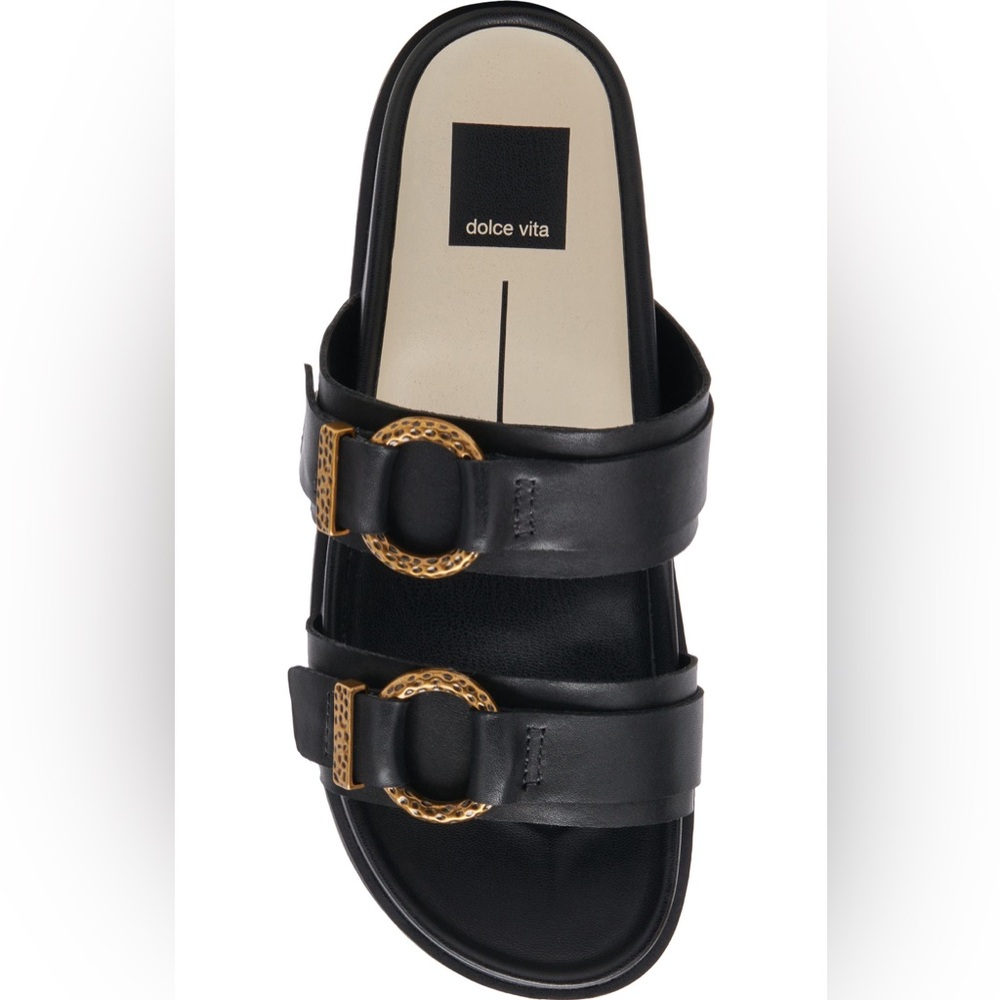 Dolce Vita Black and Gold Buckle Sandals - Picture 8 of 10